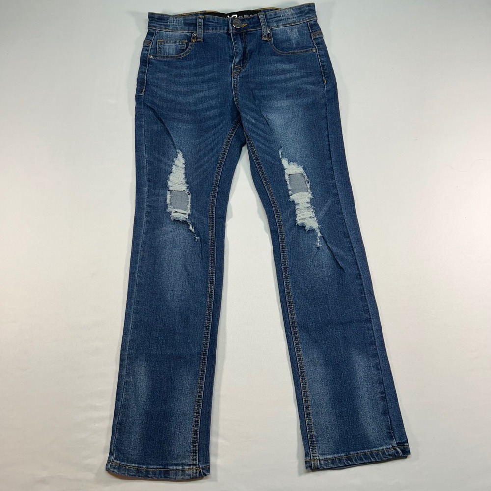 XRAY Jeans Size 12 Blue Distressed Denim Stretch Straight Leg Pants
